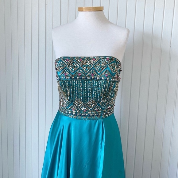 NWOT Mac Duggal Teal Beaded Strapless Long Gown Dress Formal Size 10 - Picture 2 of 16